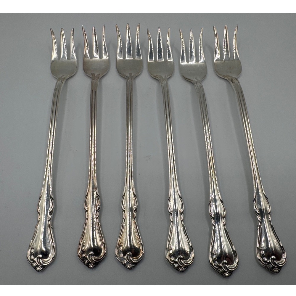 Reed & Barton Cottage Rose Silverplate Cocktail Pickle Forks Set of 6 5.5"